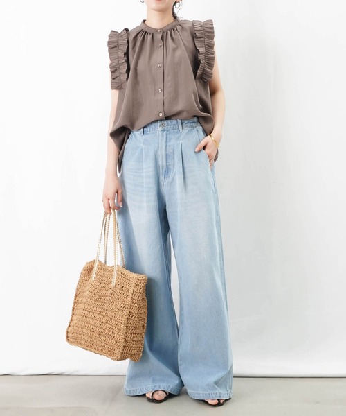 ブラウス シャツ LC/LLL プリーツテープ付ブラウス/フリルデザインノースリブラウス レディース LADY LUCK LUCA ブラウス シャツ LC/LLL プリーツテープ付