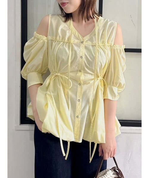 ブラウス シャツ ギャザーバルーンペプラムブラウス レディース dazzlin ブラウス シャツ ギャザーバルーンペプラムブラウス