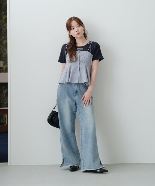 Kastane キャミソール 「ドット＆チェック」ペプラムキャミ
