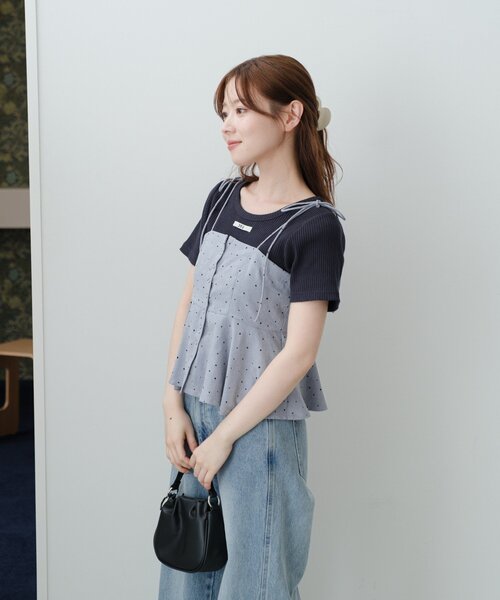 キャミソール 「ドット＆チェック」ペプラムキャミビスチェ Kastane キャミソール 「ドット＆チェック」ペプラムキャミ