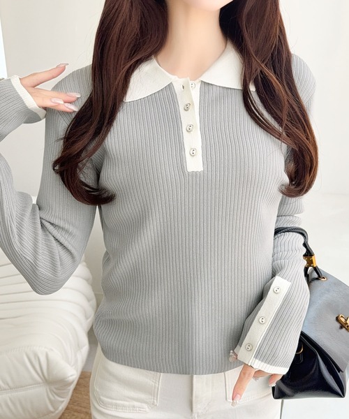 mily bilet ニット セーター 「mily bilet」トレンドの襟付きデザイン