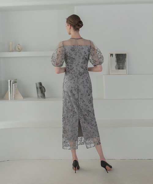 Leja ドレス 「LEJA」フラワーディテールパフスリーブIライン