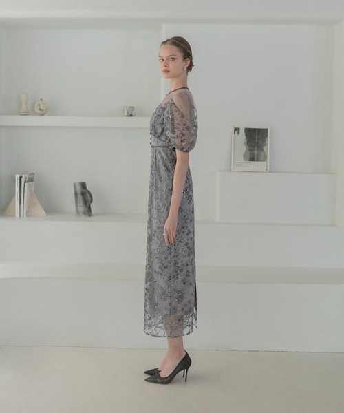 Leja ドレス 「LEJA」フラワーディテールパフスリーブIライン