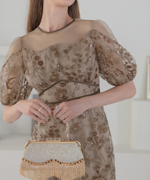 leja オケージョンドレス　Sサイズ　ワンピース Leja ドレス 「LEJA」花柄レースビジューカラーAラインドレス