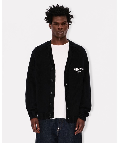 KENZO コットンカーディガン シルクフラワー装飾 ブラック L KENZO（ケンゾー） カーディガン 'Boke Flower' コットンウール