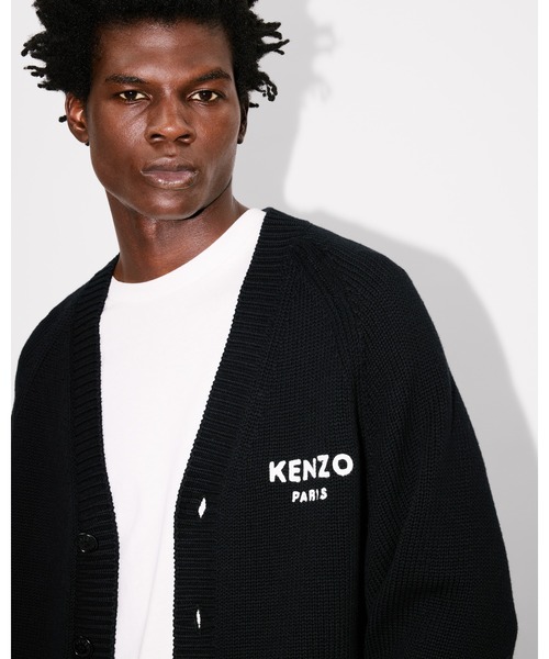 ★KENZO★M★ボルドー系多色柄ニットカーディガン★編みくるみボタン★伸縮性有 KENZO（ケンゾー） カーディガン 'Boke Flower' コットンウール