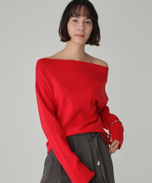 BABYLON オフショルハイゲージプルオーバー　黒 オフショルハイゲージプルオーバー（ニット/セーター）｜BABYLONE