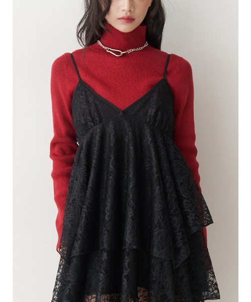 aletta angelique フリル タートルニット Black＆red jouetie（ジュエティ） ニット セーター ベーシックカラーハイネック