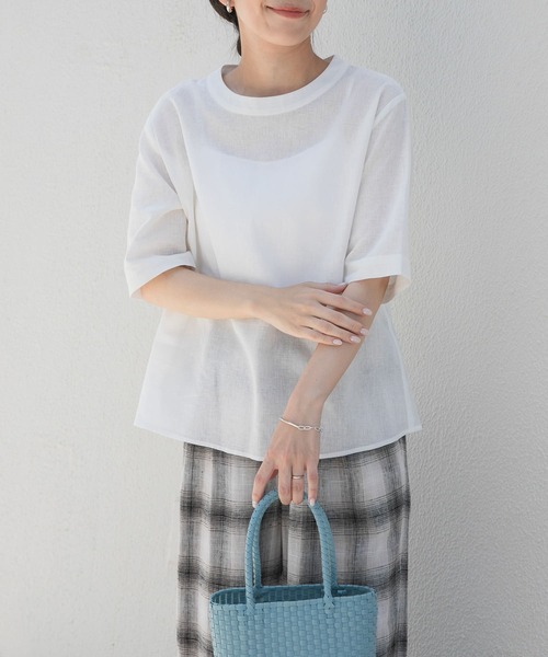 「URBAN RESEARCH DOORS」 半袖ブラウス MEDIUM オフホワイト レディース_画像6