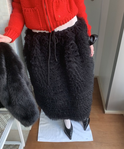 LONSLAN フリルミニスカート ブラック LONSLAN 層フリルミニスカート ホワイト/ブラック