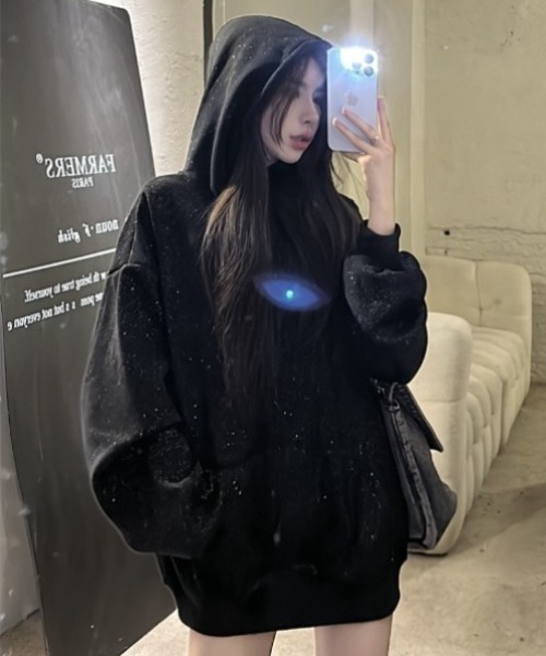 パーカー ラメグリッターオーバーサイズフーディー/キラキラパーカー