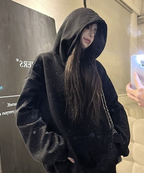 パーカー ラメグリッターオーバーサイズフーディー/キラキラパーカー