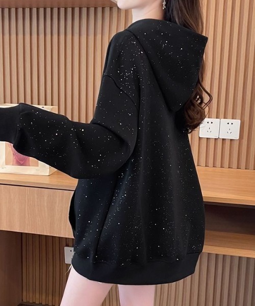 パーカー ラメグリッターオーバーサイズフーディー/キラキラパーカー