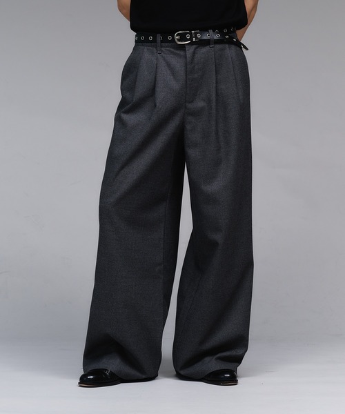 Adoon plain スラックス Wool Like 2-Tuck Wide Slacks / ウールライク