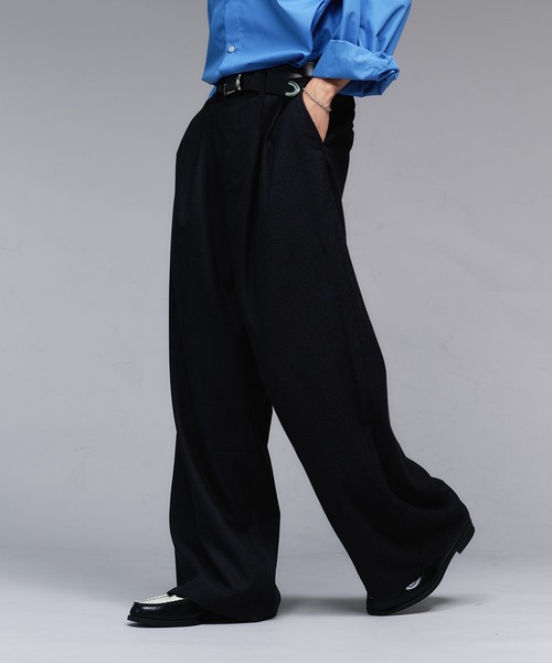 Adoon plain ワイドパンツ スラックス Wool Like 2-Tuck Wide Slacks