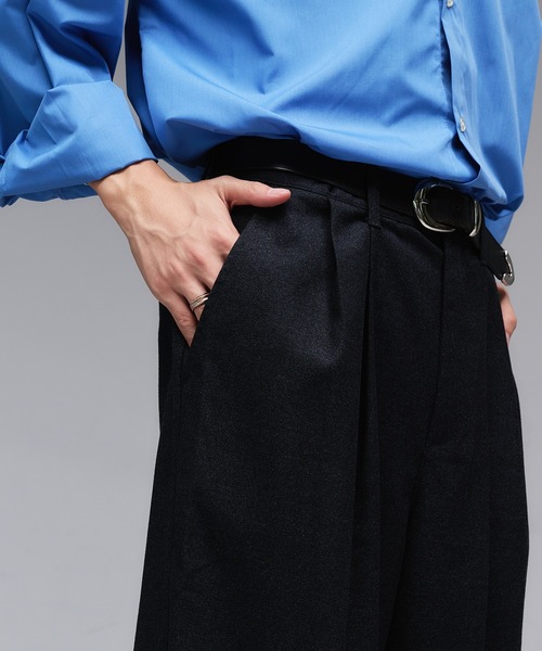 Adoon plain スラックス Wool Like 2-Tuck Wide Slacks / ウールライク