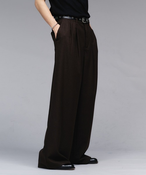 Adoon plain スラックス Wool Like 2-Tuck Wide Slacks / ウールライク