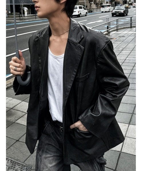 【COSYHARU】ブラック　イミテーションレザージャケット コシハル COSYHARU（コシハル） 革ジャン ライダース ロークラシックレザー