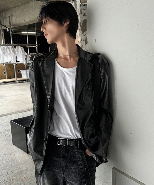 【COSYHARU】ブラック　イミテーションレザージャケット コシハル COSYHARU】ブラック イミテーションレザージャケット コシハル