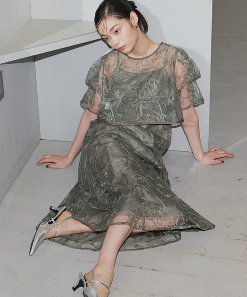 ANDRESD ドレス タックスリーブエンブロイダリードレス / tuck sleeve