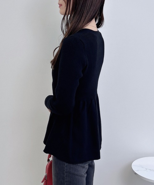 【完売品】regleam リグリーム　ペプラムニットカーディガン ネイビー　S ペプラムニットカーディガン｜PEPLUM KNIT CARDIGANの通販｜regleam