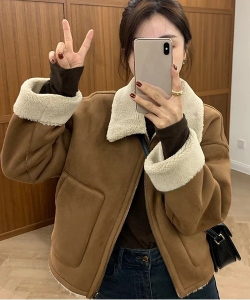 shyam inspiration ムートンコート ボアコート ムートン風襟袖ボア