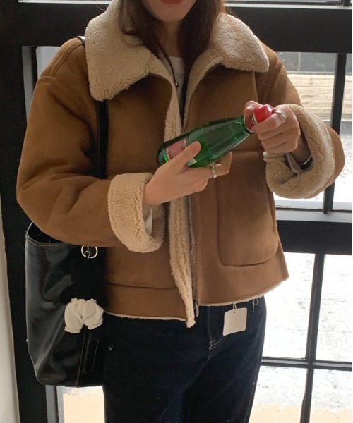 shyam inspiration ムートンコート ボアコート ムートン風襟袖ボア