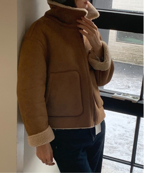 shyam inspiration ムートンコート ボアコート ムートン風襟袖ボア