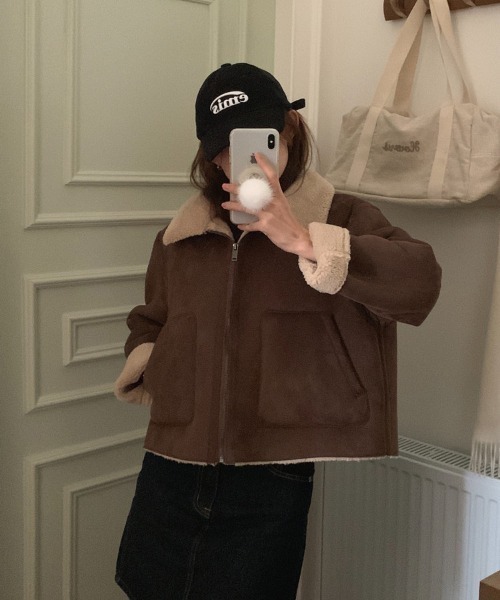 shyam inspiration ムートンコート ボアコート ムートン風襟袖ボア