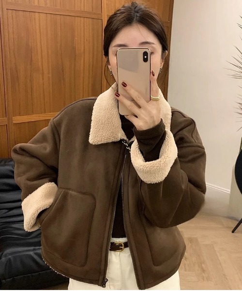 shyam inspiration ムートンコート ボアコート ムートン風襟袖ボア