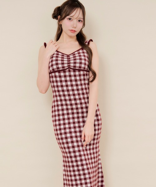 ルームウェア 部屋着 frill gingham check cup in one-piece / カップ