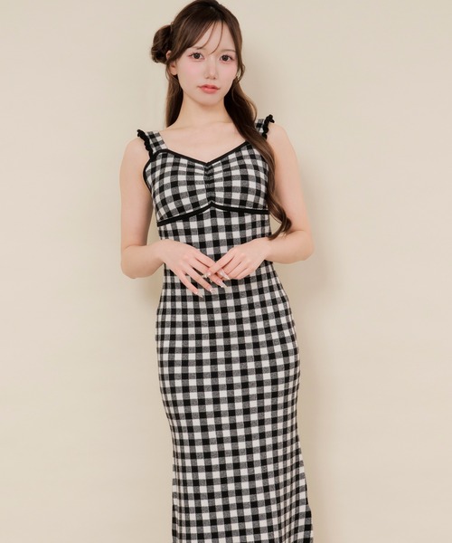 ルームウェア 部屋着 frill gingham check cup in one-piece / カップ