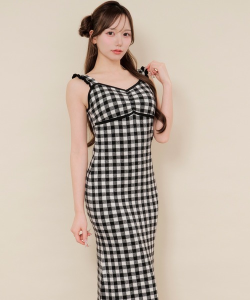 ルームウェア 部屋着 frill gingham check cup in one-piece / カップ