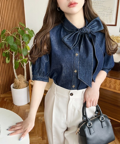 「moment+」 半袖ブラウス M ブルー レディース_画像8