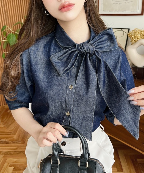 「moment+」 半袖ブラウス M ブルー レディース_画像9