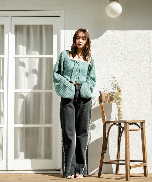 mideal スパンコールニットアンサンブル オリーブ spangle knit ensemble / スパンコールニットアンサンブル