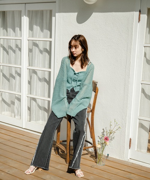 mideal グリッターニットカーディガン ブルー mideal グリッターニットカーディガン ブルー