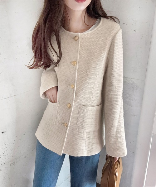 「LAUIR」 ツイードジャケット X-LARGE モカ レディース_画像5