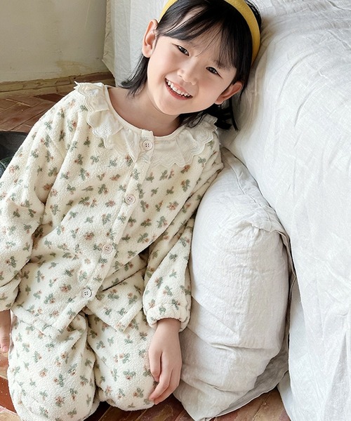 DAY CLOSET パジャマ 「厚手/セットアップ」長袖 レース襟 パイピング