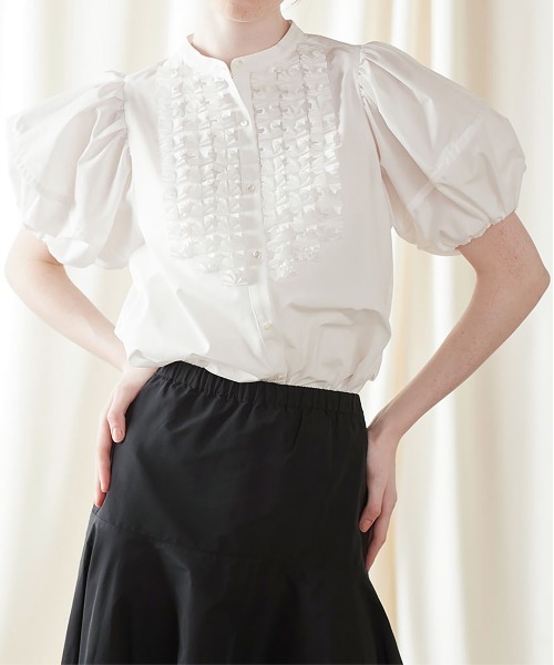 新品未使用MARILYN MOON ブラウス　ホワイト Marilyn Moon（マリリンムーン） ブラウス シャツ modern tuck frill