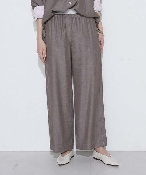 ワイドパンツ パンツ オトナシャンブレー タックワイドパンツ レディースの画像