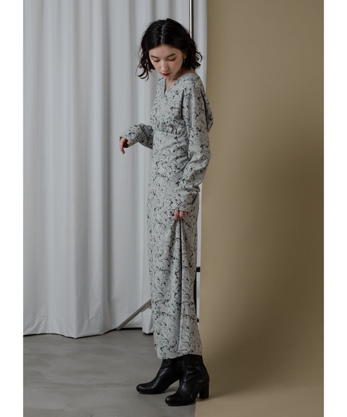「Adoon plain」 長袖ワンピース MEDIUM ライトグレー レディース_画像4