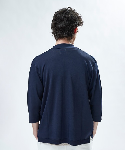 tシャツ トリコットジャカード 冷感七分袖サマーニット メンズの画像