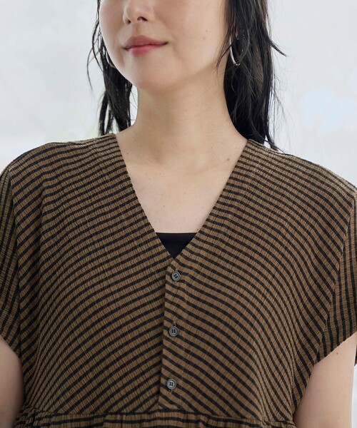 ワンピース サッカーチェック Vネックオールインワンサロペットの画像