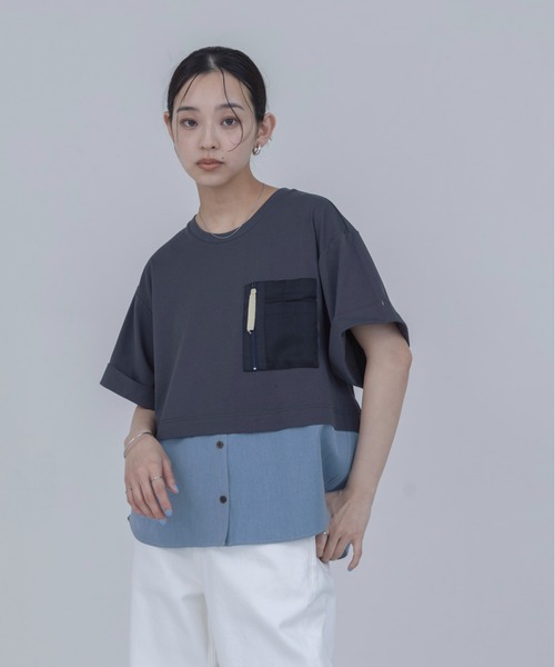 Eimee Law（エイミーロウ） tシャツ テンセルデニムシャツドッキングT