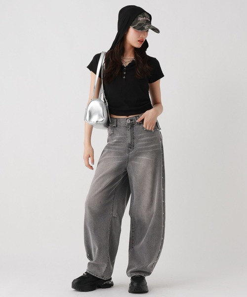 ワイドパンツ パンツ スタッズカーブDNMパンツ キッズ 子供服 女の子の画像