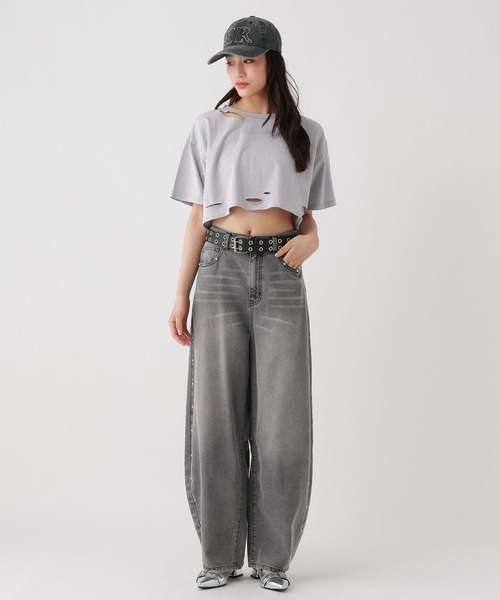 ワイドパンツ パンツ スタッズカーブDNMパンツ キッズ 子供服 女の子の画像
