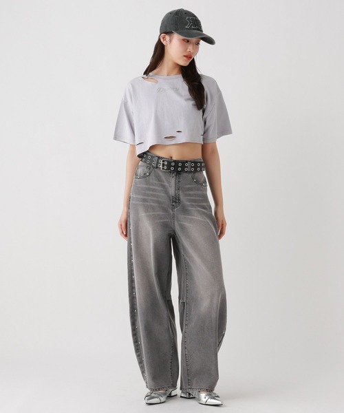 ワイドパンツ パンツ スタッズカーブDNMパンツ キッズ 子供服 女の子の画像