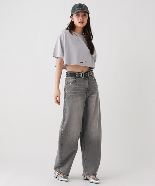 ワイドパンツ パンツ スタッズカーブDNMパンツ キッズ 子供服 女の子の画像