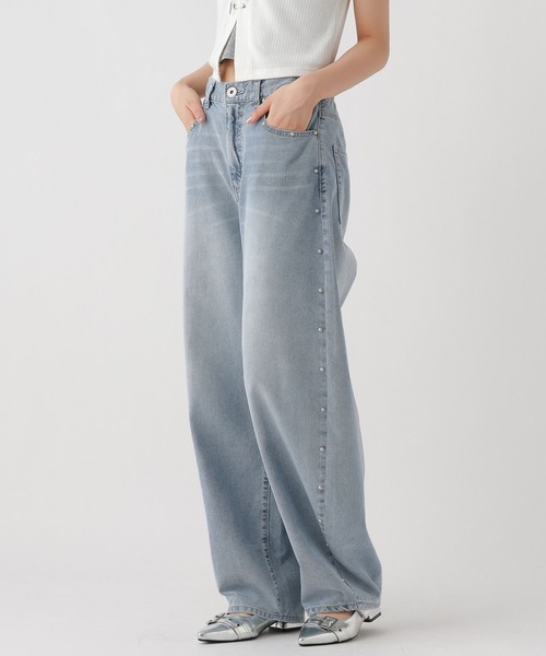ワイドパンツ パンツ スタッズカーブDNMパンツ キッズ 子供服 女の子の画像